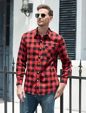 SANGTREE Men Long Sleeve Flannel Plaid Casual Shirts Red/Black- Med - NWT & NIP